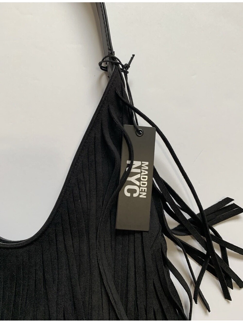 Madden NYC Black Fringe Shoulder Bag Purse w/ Heart ,Pearls Charms Inner Pockets - Picture 4 of 4